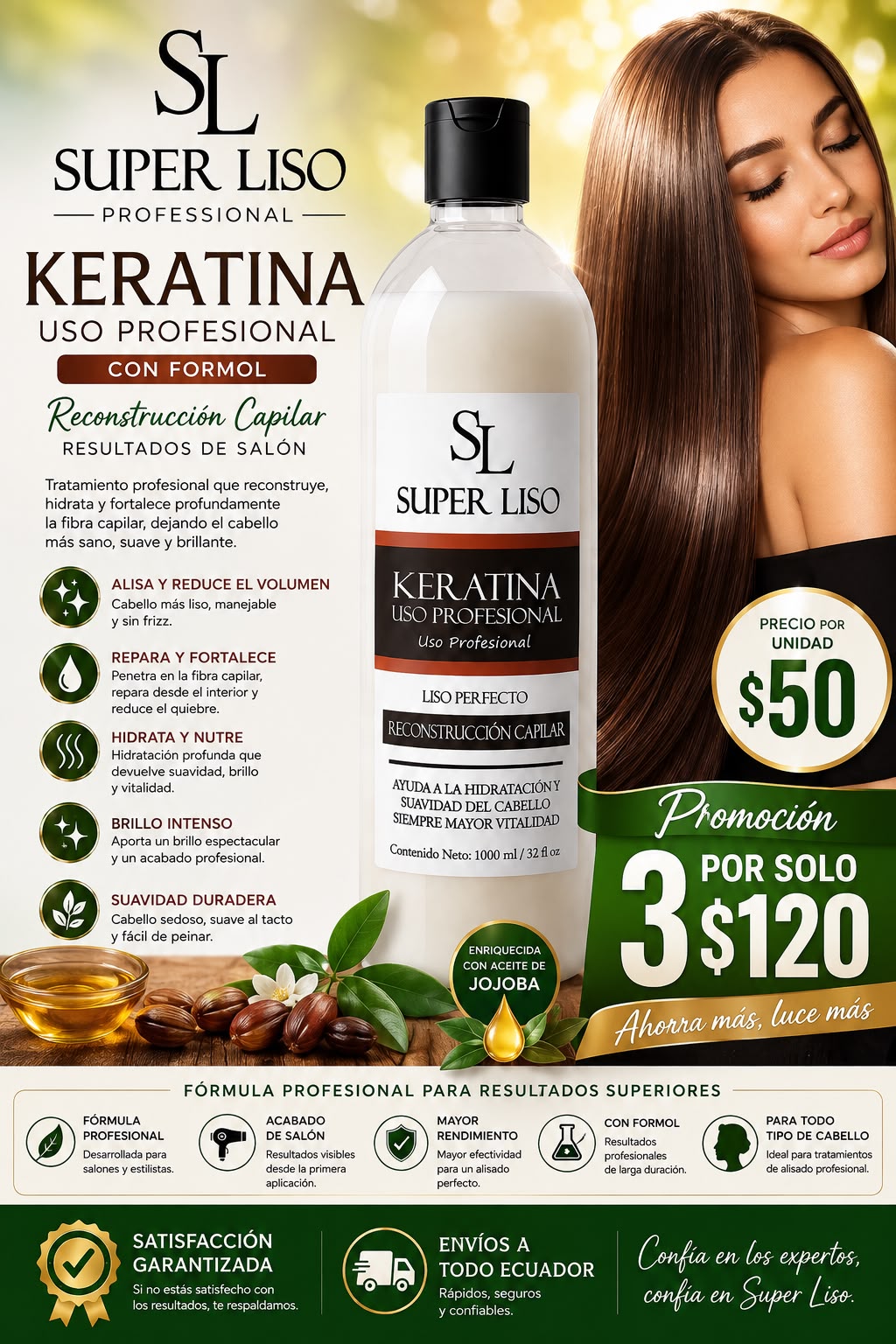 Keratina Superliso con formol y promoción de tres unidades